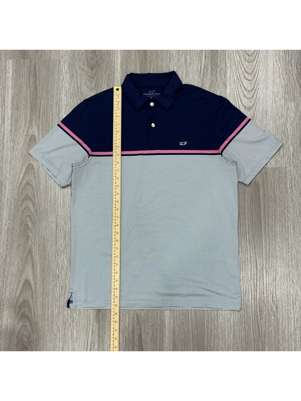 Vineyard Vines Mens Performance Polo Shirt Size Medium Navy Striped Golf Pink